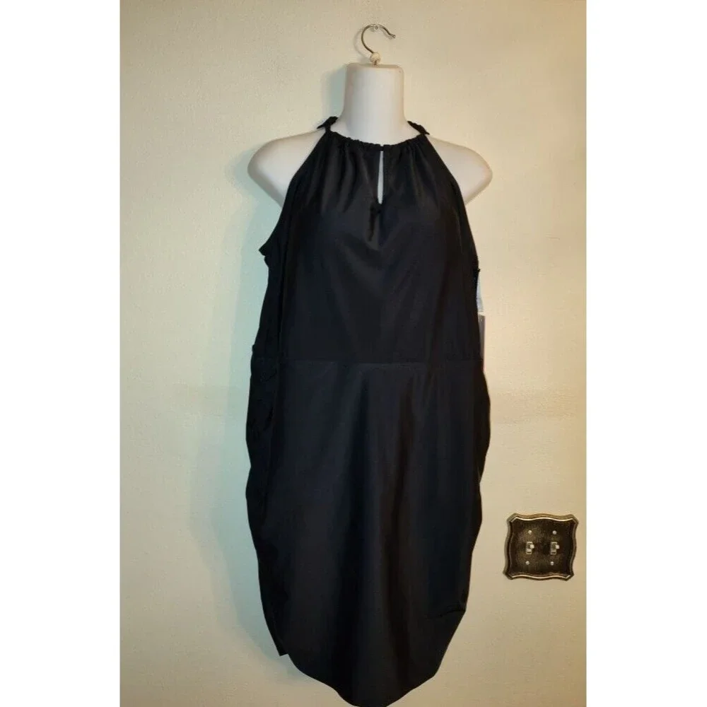 New with tag Women Swimsuits for All Black One Piece Swim Dress w Briefs Size 22